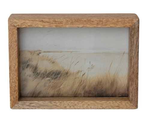 Mango Wood & Glass Floating Two-Sided Photo Frame, Natural (Holds 4" x 6" Photo)