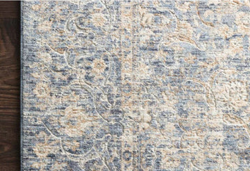 7'10"' x 10' Pandora Blue/Gold Polyester Rug