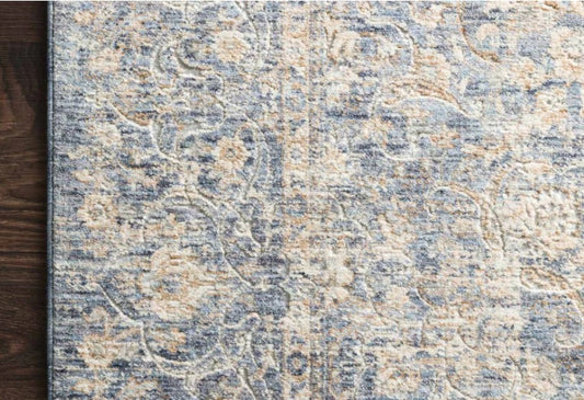 7'10"' x 10' Pandora Blue/Gold Polyester Rug