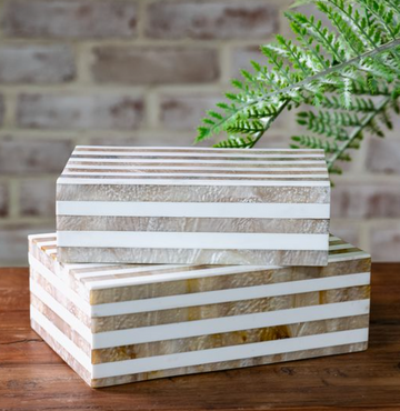 Beige Stripe Resin Boxes - S/2