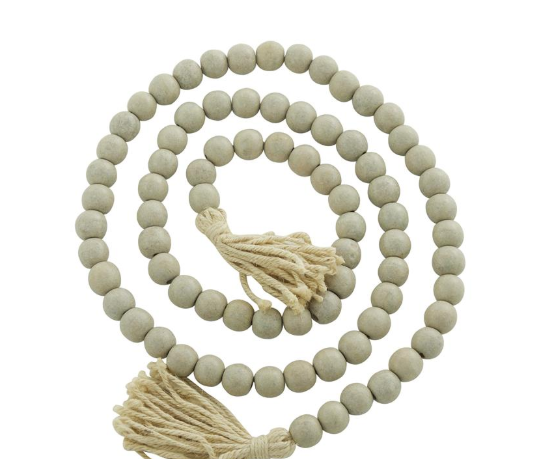 Round Wood Bead Garland w Grey Tassle