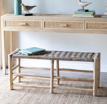 Teak & Rattan Woven Bench