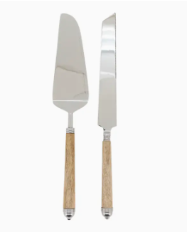 Mango Wood Handle Stainless Steel Cake Serve & Knife Set