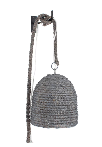 Anika Woven Raffia Pendant, Grey
