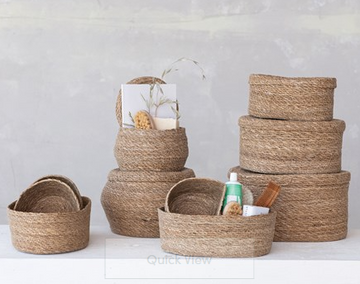 Oval Seagrass Baskets with Lids - S/3