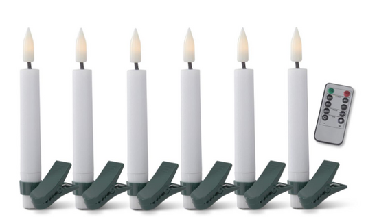 5 Inch White LED Tree Clip Candles w/Timer & Remote - S/6