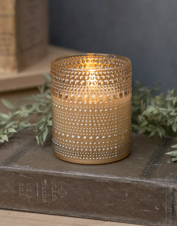 4" Champagne Dotted Glass 3D Flame Candle