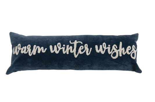 Navy Velvet Pillow - Warm Winter Wishes