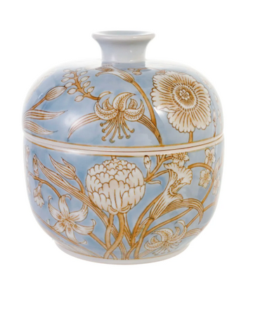Decorative Hand Painted Stoneware Jar with Botanicals