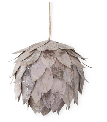 5.25 Inch Glittered Faux Birch Wood Artichoke Ornament