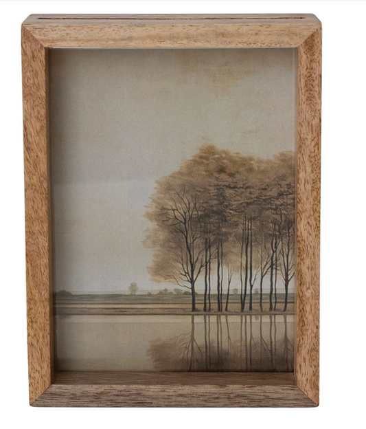 Mango Wood & Glass Floating Two-Sided Photo Frame, Natural (Holds 5" x 7" Photo)