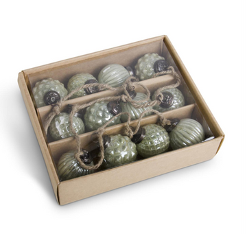 Green Glass Ornaments - S/12