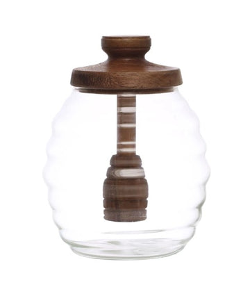 Glass & Wood Honey Pot
