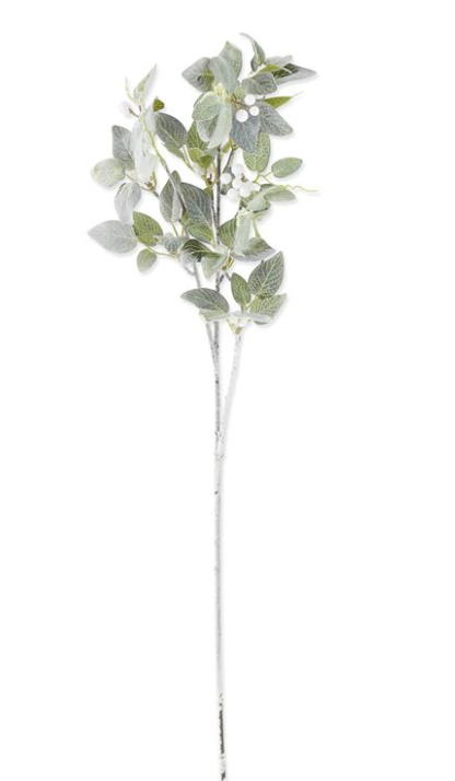 36" Glittered & Flocked Fittonia Stem w/ White Berries