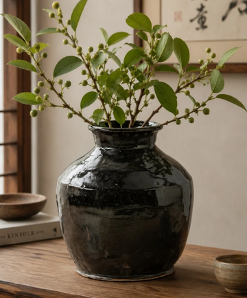 12" Vintage Rice Wine Pot Black Glazed