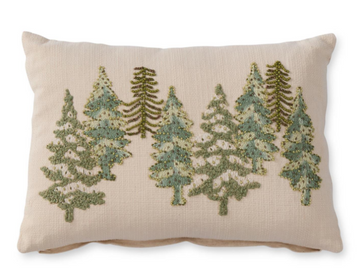 14 Inch Cream Green Beaded Christmas Tree Lumbar Pillow