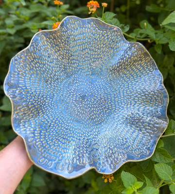 Local Pottery Ruffle Bowl - Blue Seeded
