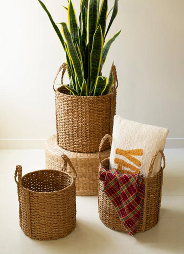 Round Braided Basket with Handles - Small