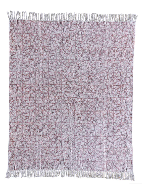 Handloom Cotton Throw with Light Brown Block Print