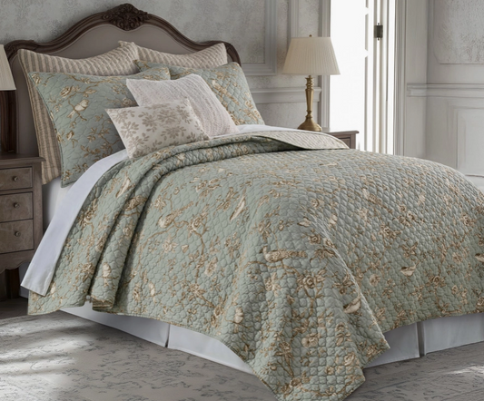 Lyon Teal Quilt Set - Full/Queen