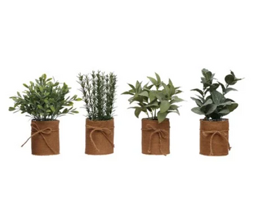 Faux Herb in Burlap Pot
