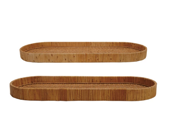 Oval Hand-Woven Rattan Trays - Small
