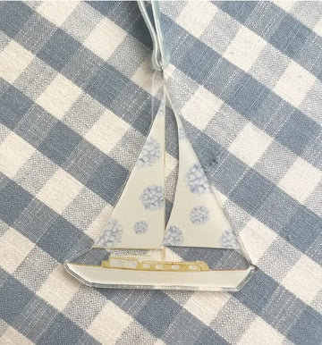 Hydrangea Sailboat Coastal Christmas Ornament
