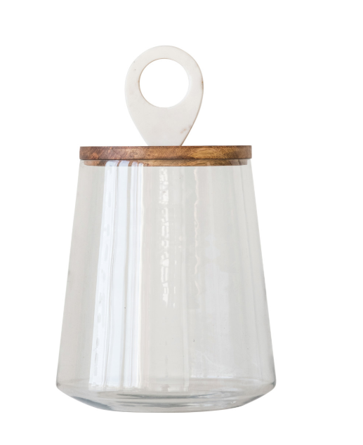 Glass Jar with Mango Wood & Marble Lid - Small