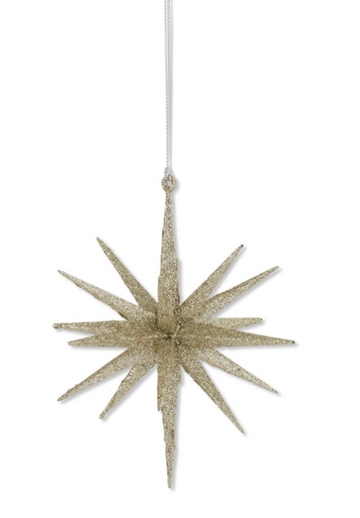 6 Inch 18 Point Champagne Glitter Star Ornament