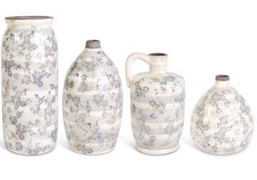 Grey & White Striped Floral Vase