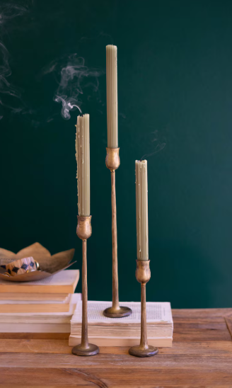 Antique Brass Taper Holders - S/3