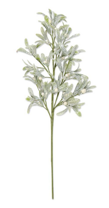 24 Inch Glittered Mistletoe Stem w/White Berries