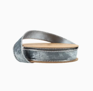 1" Reversible Wired Velvet Ribbon - Blue/Blue