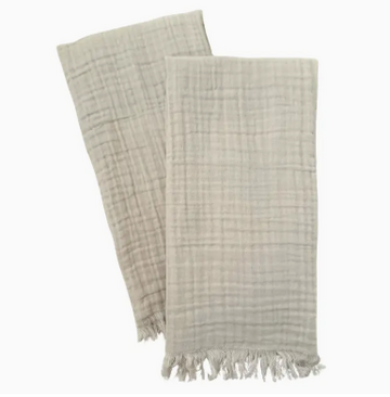 Gauze Fringe Tea Towel- Set of 2, Taupe