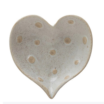 Polka Dot Heart Stoneware Dish