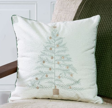 Embroidered Mint Tree Mocha Pillow