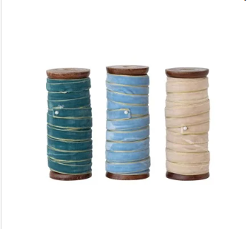 10 Yard Velvet Ribbon on Wooden Spool - Blue