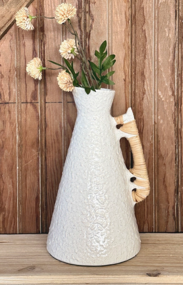 Rattan Wrapped Handle Vase - White Large