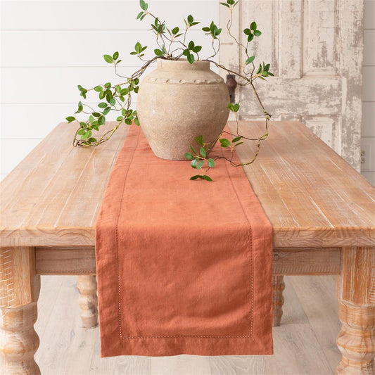 Table Runner - Stonewashed Linen Blend, Rust