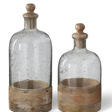 Bubble Glass Cloche with Wood Stopper & Base - Small