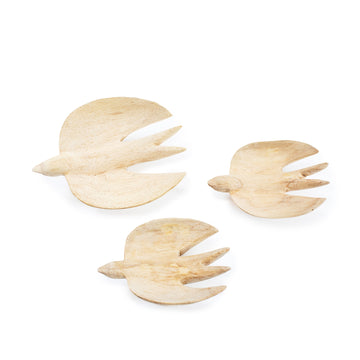 Hand Carved Wooden Birds - S/3