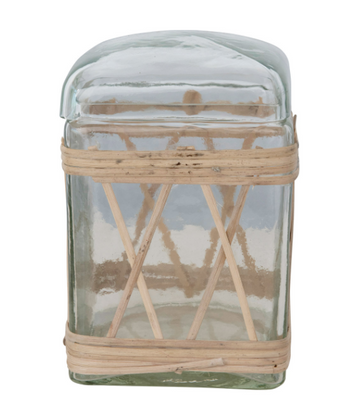 Rattan Wrapped Glass Jar with Lid