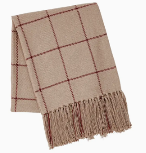 Windowpane Throw Blanket Tan Burgundy