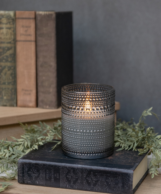 5" Grey Dotted Glass 3D Flame Candle