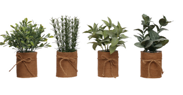 Faux Botanicals in burlap pot