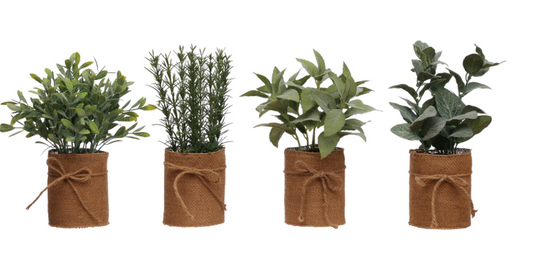 Faux Botanicals in burlap pot