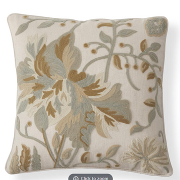 Cream Floral Embroidered Square Pillow