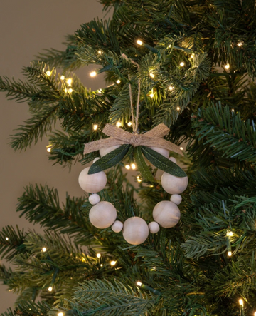 Natural Wood Bead Wreath Ornament